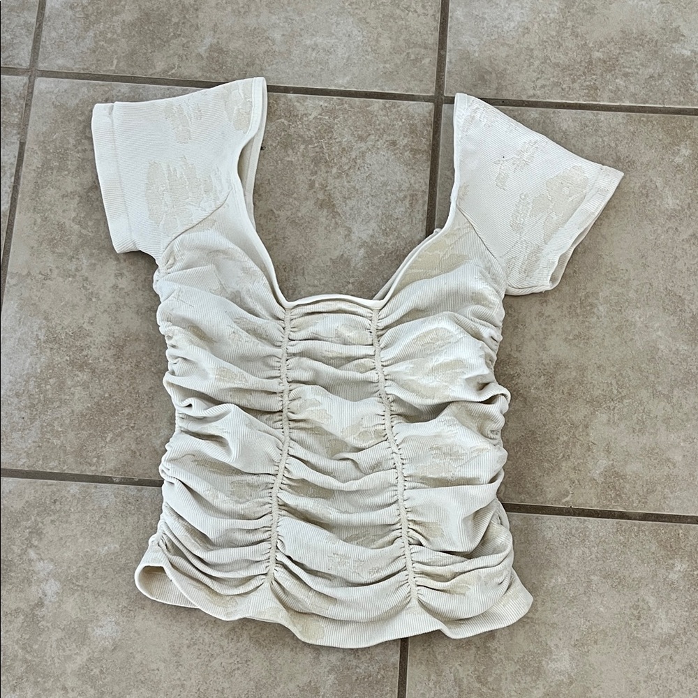 Elegant Cream Ruched Women's Top